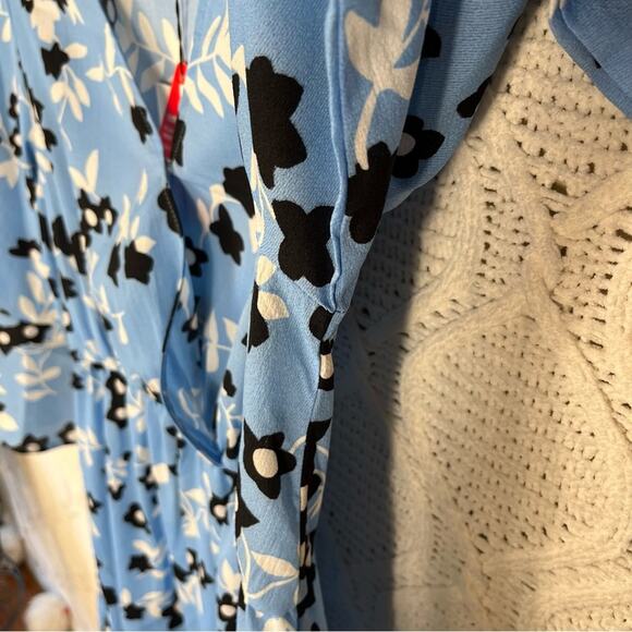 NWT UNIQUE21 Blue Ruffle Chiffon Hero Floral Print Smock A Line Dress Light - Picture 7 of 13
